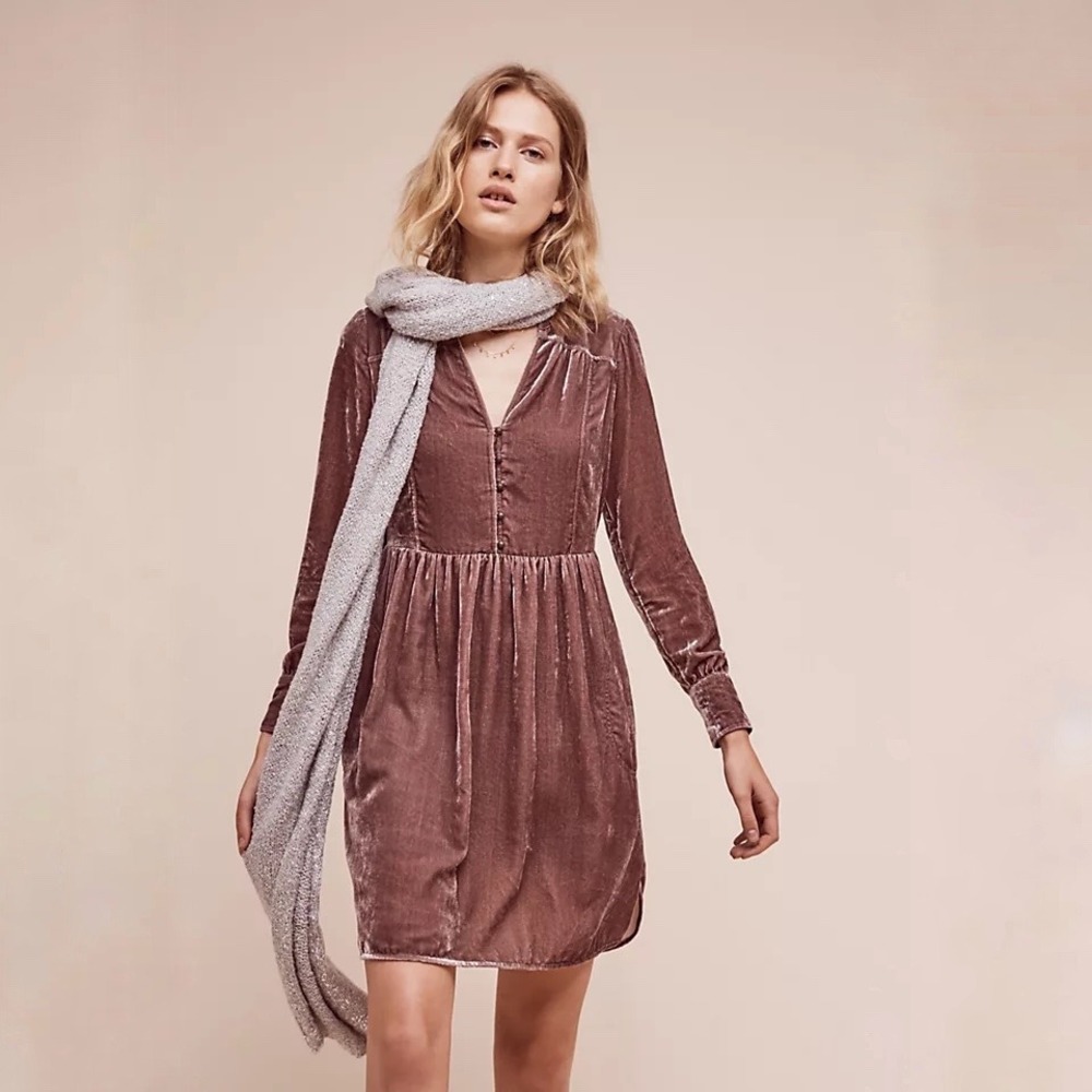 Holding Horses Anthropologie Mauve Velvet Shirtdress Dress Pockets Size Large